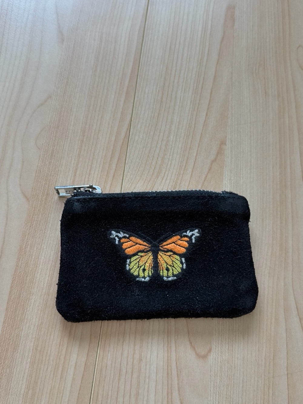 Brandy Melville Black Mini Pouch with Orange Yellow Butterfly